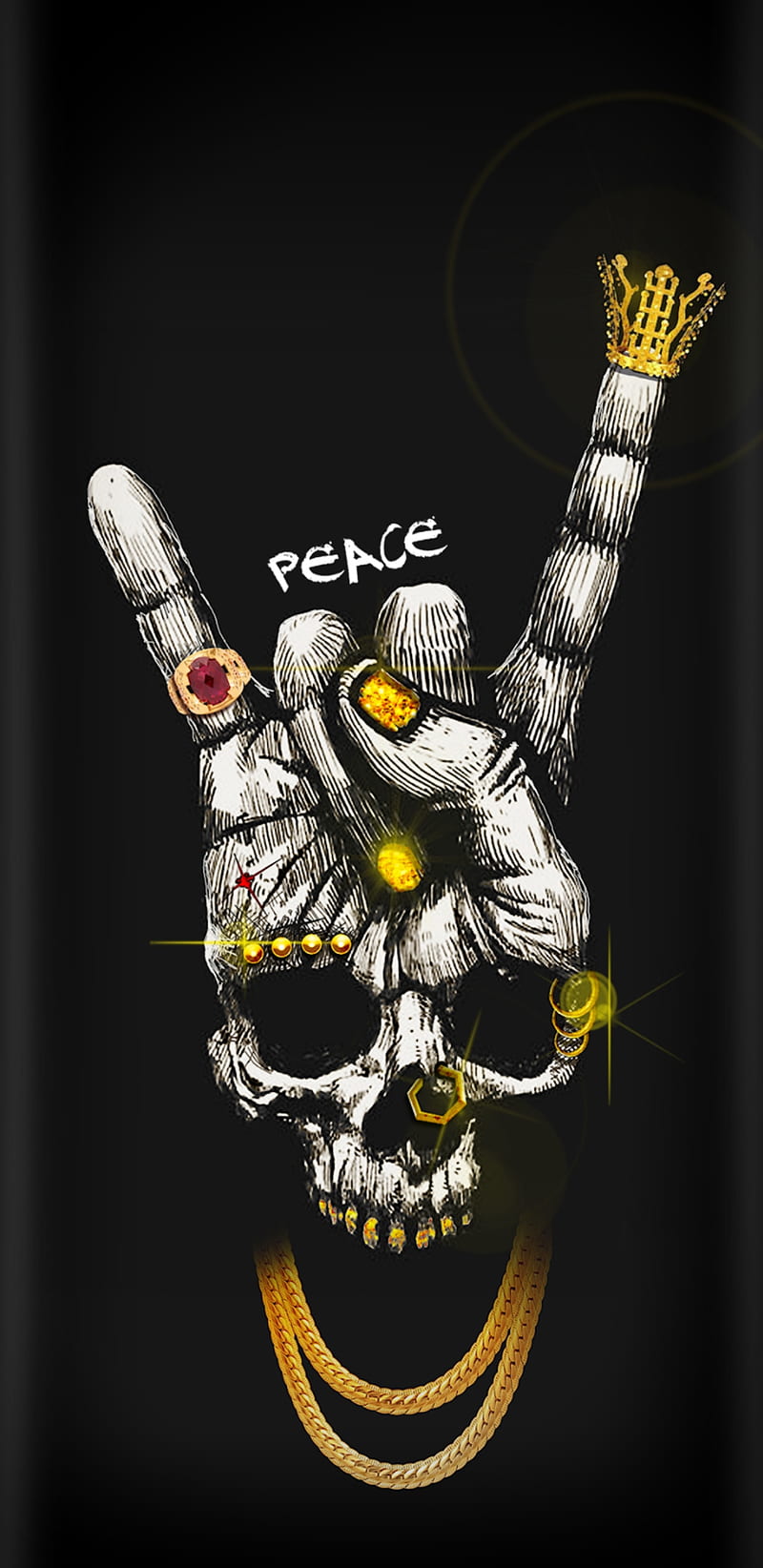 PeaceMan, peace, cool, skull, gold, golden, crown, HD phone wallpaper