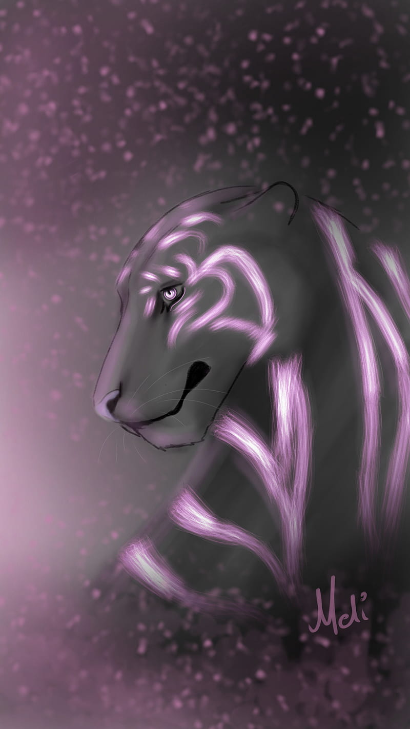 Pink Panther , animal, draw, glow, purple, sketch, tiger, wild, HD phone wallpaper