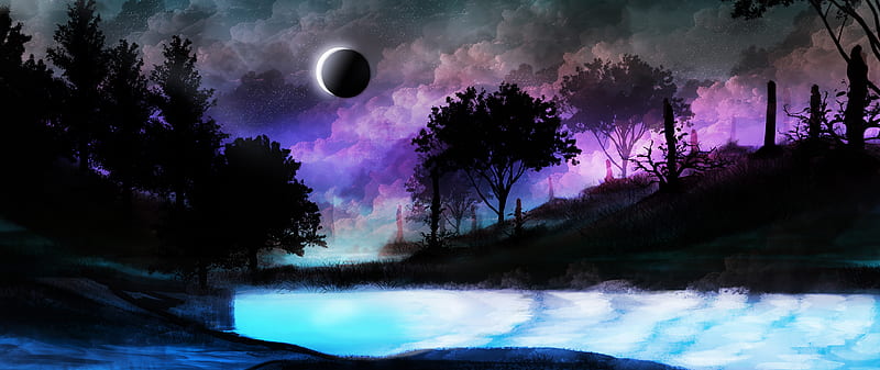 Landscape Eclipse, HD wallpaper