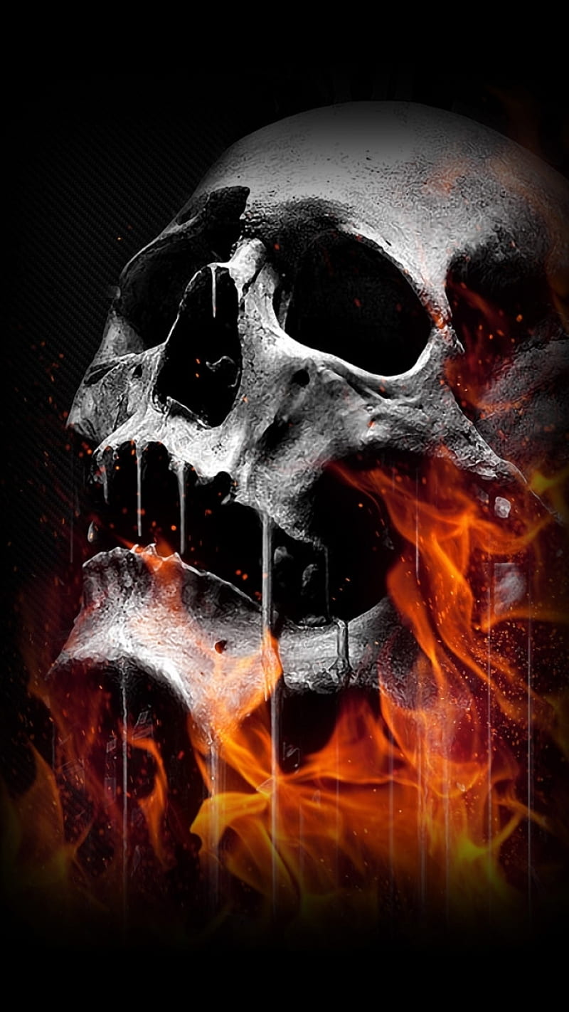 Down in flames, skull, fire, dark, goth, HD phone wallpaper