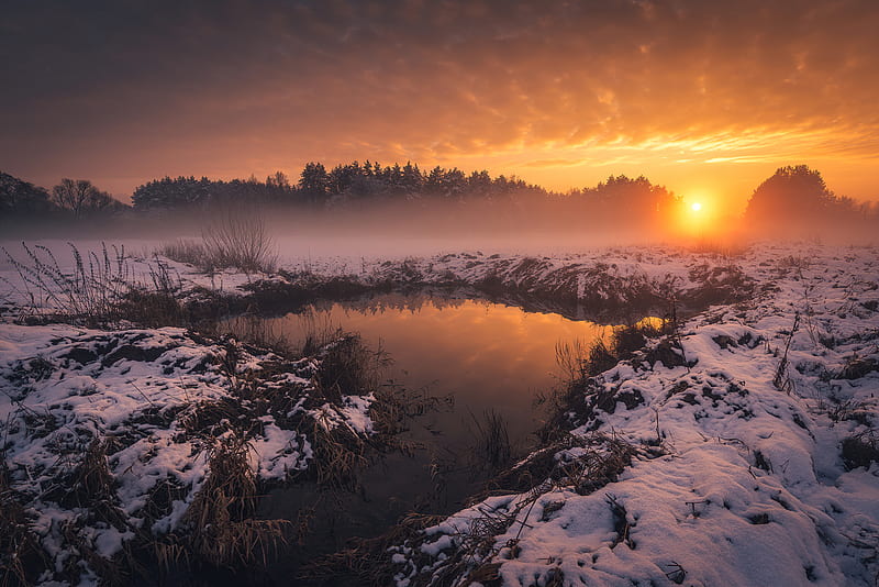 Earth, Winter, Nature, Outdoor, Sunset, Water, HD wallpaper