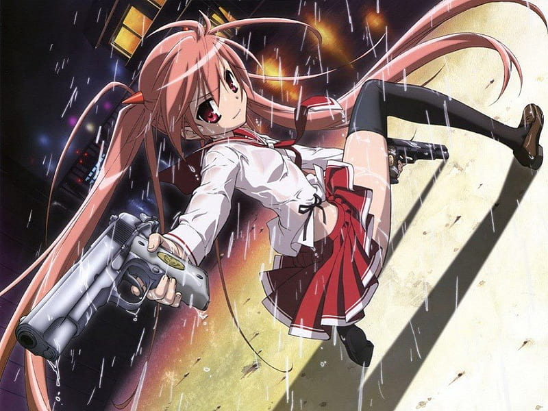 Aria The Scarlet Ammo, ammo, highschool, aria, holmes, double guns, twin tails, girl, anime, scalrlet, HD wallpaper