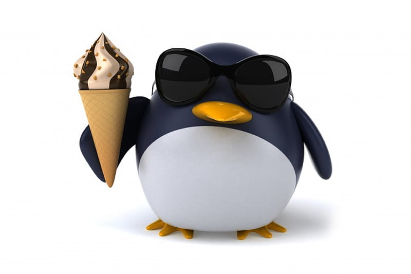 3D Character, 3d, cool, ice cream, penguin, funny, HD wallpaper