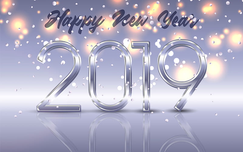Happy New Year 2019, purple background, glass letters, 2019 art, 2019 glass background, New Year, 2019 concepts, HD wallpaper