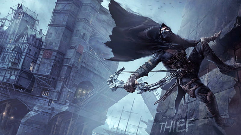 Thief, city, cape, video game, bow, assassin, HD wallpaper