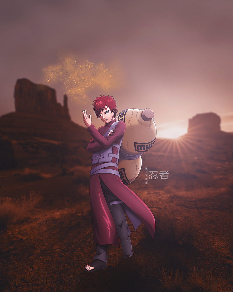 Download Gaara of the Sand showing off the power of his chakra. Wallpaper