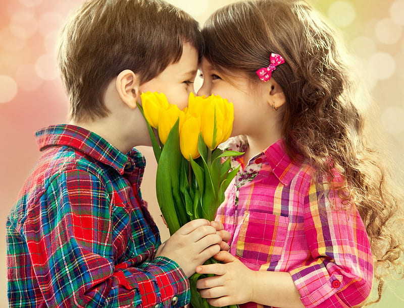 With love, children, bonito, adorable, sweet, bokeh, love, flowers, child,  tulips, HD wallpaper | Peakpx