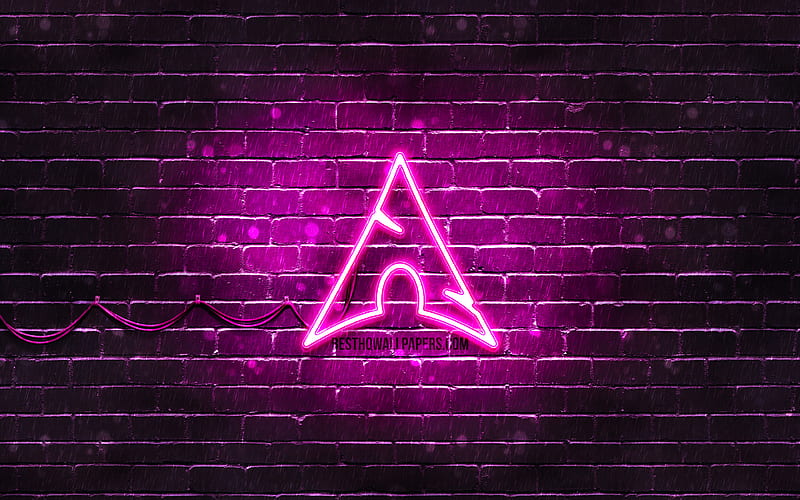 Arch Linux purple logo OS, purple brickwall, Arch Linux logo, Linux, Arch Linux neon logo, Arch Linux, HD wallpaper