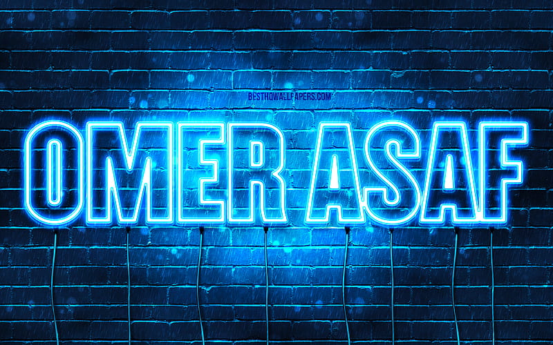 Omer Asaf with names, Omer Asaf name, blue neon lights, Happy Birtay Omer Asaf, popular turkish male names, with Omer Asaf name, HD wallpaper