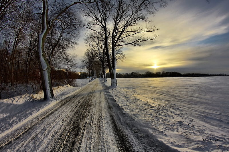 Soft Sunlight over Winter Road, Sky, Landscapes, Sunlight, Snow, Roads, Nature, Winter, HD wallpaper