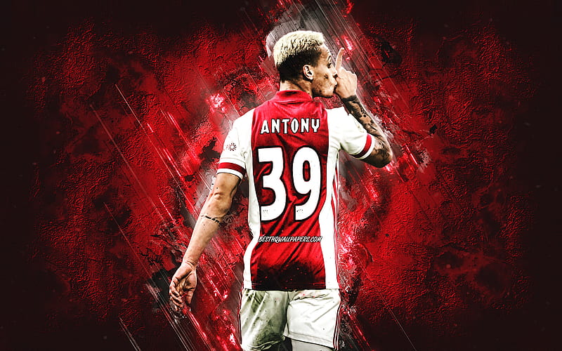 Antony, Ajax, brazilian soccer player, portrait, red stone background, football, Antony Matheus dos Santos, AFC Ajax, HD wallpaper
