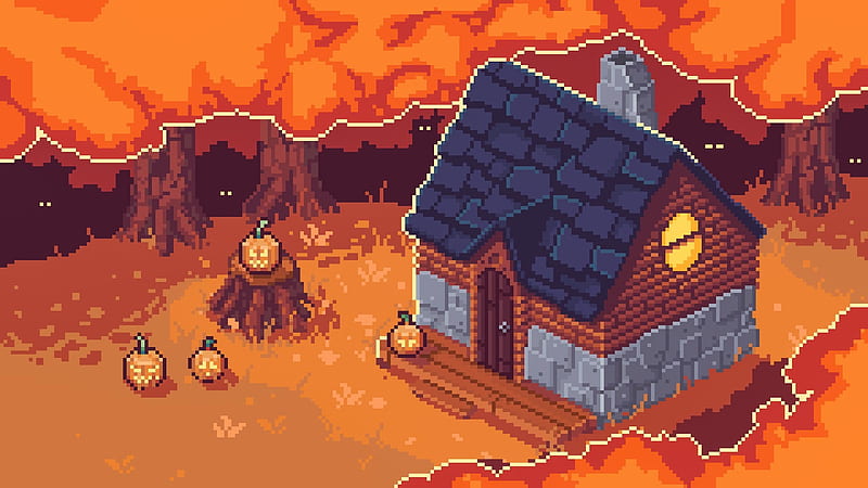 A Halloween Pixel House, HD wallpaper