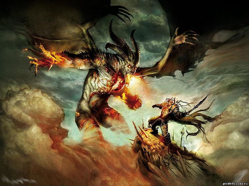 battle with demon, king, guerra, epic, demon, cgi, korlash blackblade, heaven, devil, HD wallpaper