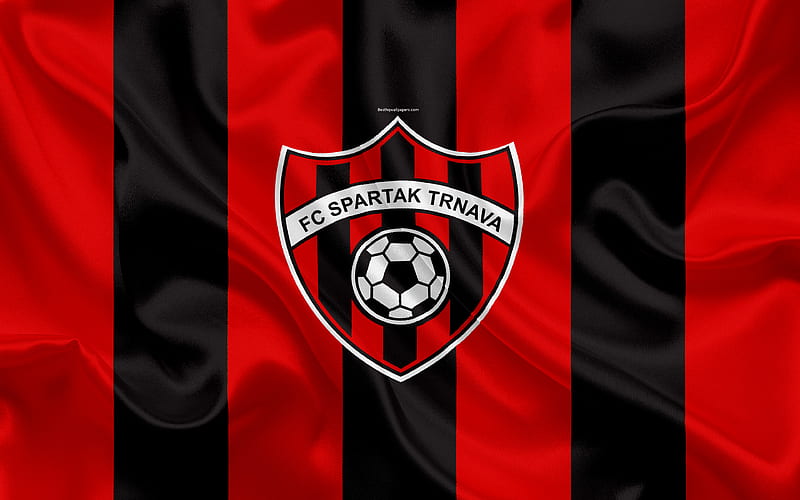 FC Spartak Trnava silk texture, Slovak football club, logo, red black flag, Fortuna liga, Trnava, Slovakia, football, HD wallpaper