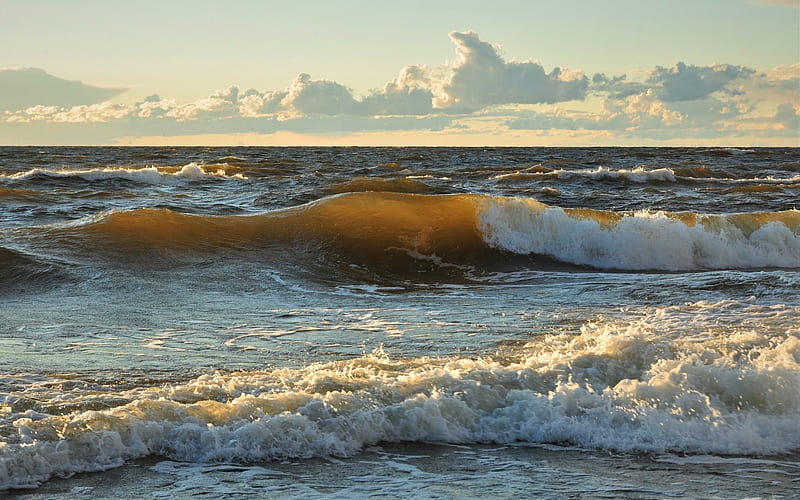 Wave of Baltic Sea, Latvia, waves, clouds, sea, HD wallpaper