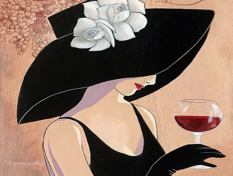 Flirty Hat, Black, Wine, White, Glass, Flirty, Hat, HD wallpaper