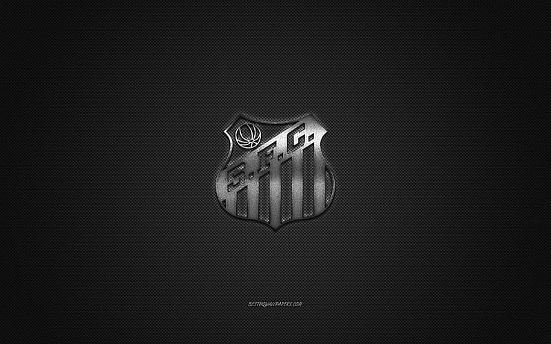 Santos FC, Brazilian football club, silver metallic logo, gray carbon ...