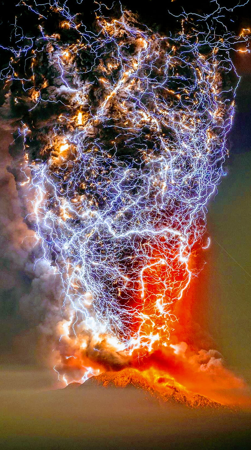 Volcanic lightning, volcano, lighting, HD phone wallpaper