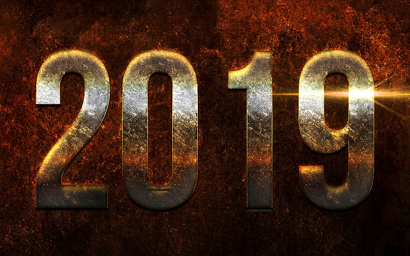 2019 year, golden letters, creative brown background, glittering, Happy New Year, 2019 concepts, new 2019 year, 2019 backgrounds, HD wallpaper