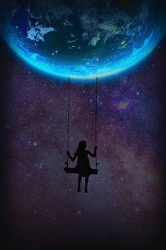 Swing, alone, alone girl, beauty, earth, galaxy, girl, moon, nature, space,  HD phone wallpaper | Peakpx