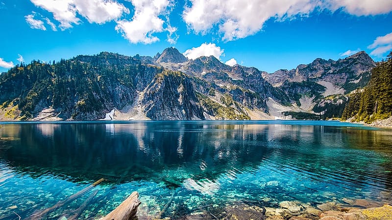 Alpine Lakes Wilderness, Washington, reflections, clouds, sky, rocks, mountains, water, usa, HD wallpaper