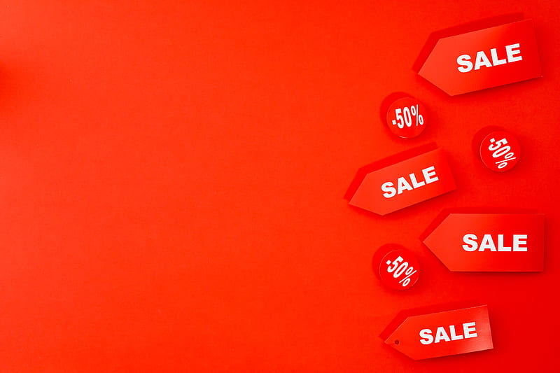 Sale and 50% Text on Red Background, HD wallpaper