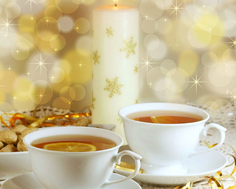 Tea time, cup, candle, drink, tea, HD wallpaper