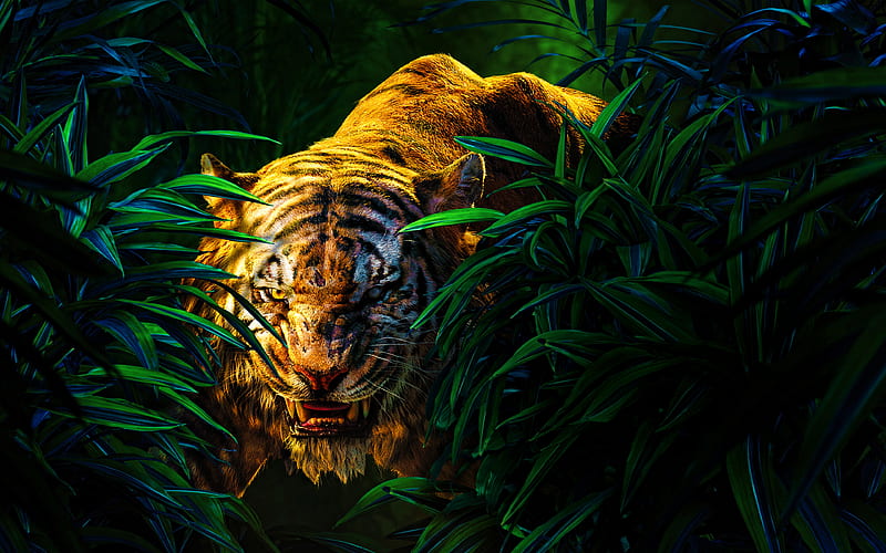 Angry tiger jungle, 3D art, predators, cartoon tiger, wildlife, tigers, HD  wallpaper | Peakpx