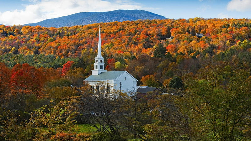 Autumn Church, Fall, hills, Trees, Church, Autumn, HD wallpaper | Peakpx