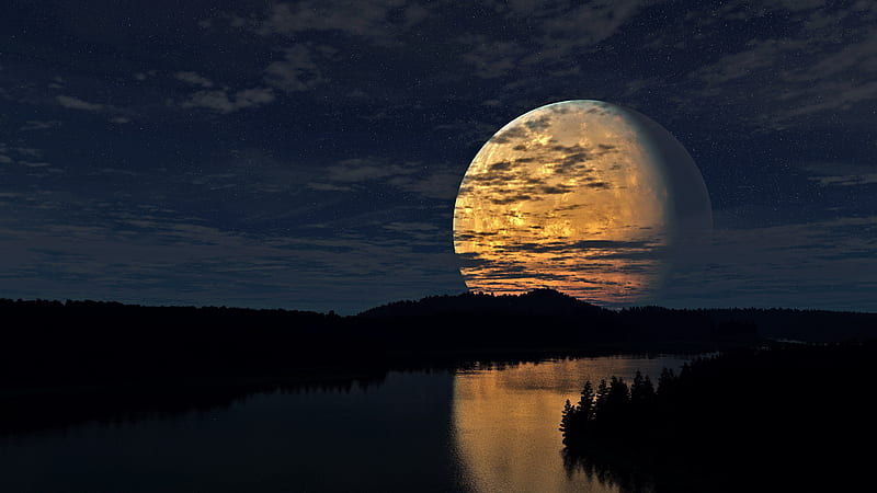 Night Sky Moon River Reflection, night, sky, river, moon, reflection, nature, HD wallpaper