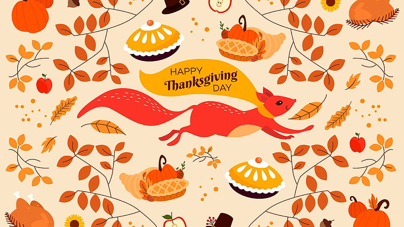 Happy Thanksgiving Day Cakes Pumpkins Autumn Leaves Thanksgiving, HD wallpaper