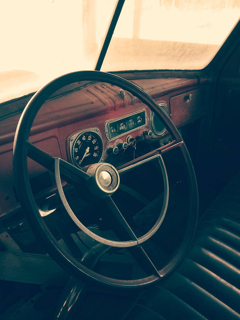 1948 dodge truk dash, car, classic, dashboard, dually, gauges, old, steering, truck, trucks, wheel, HD phone wallpaper