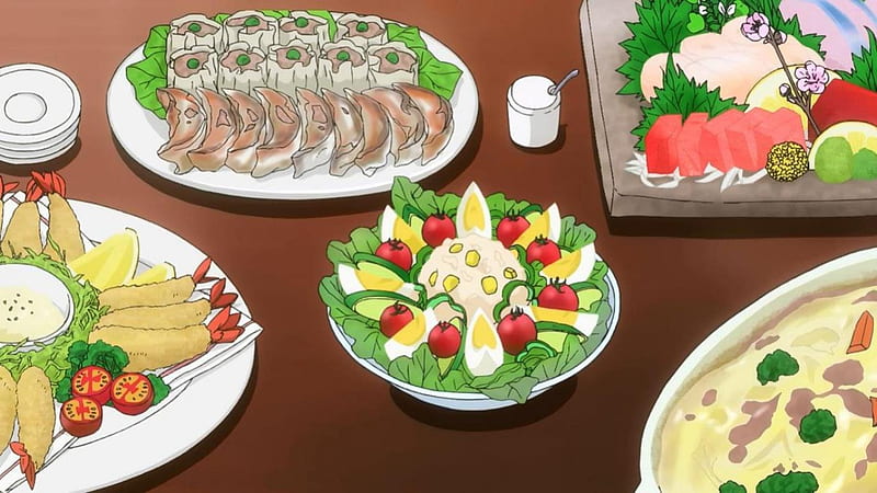 ♡ Food ♡, pretty, item, object, objects, sweet, egg, nice, yummy, anime, meat, delicious, lovely, food, items, anime food, vegetable, cute, kawaii, prawn, plate, HD wallpaper