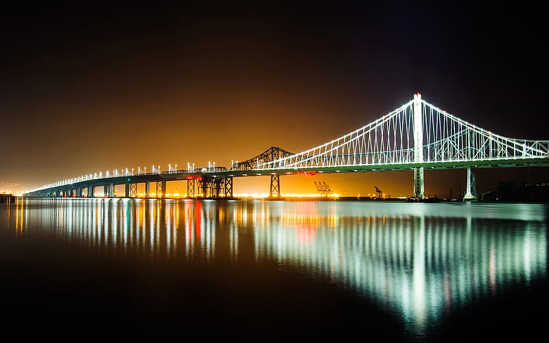 New and old Eastern Span of Oakland Bay Bridge, night, bridge, graphy, lights, HD wallpaper