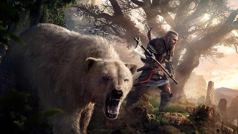 Eivor & Polar Bear Assassins Creed Valhalla, HD wallpaper