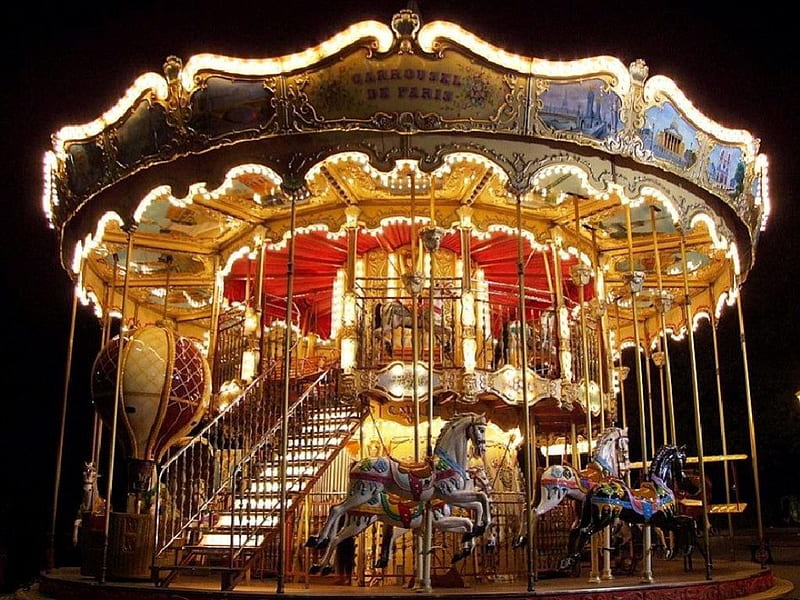 The Carousel, fun, carousel, night, HD wallpaper