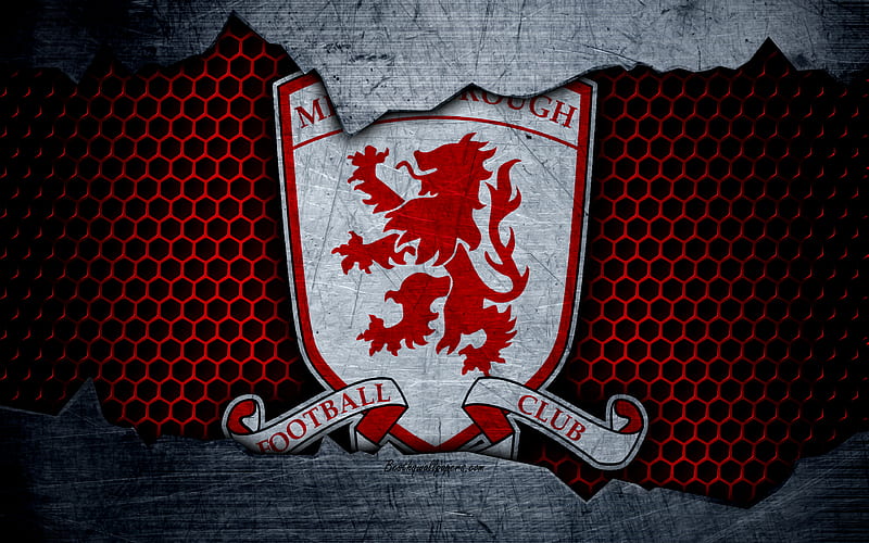 Middlesbrough FC football, Premier League, England, emblem, logo, football club, Middlesbrough, UK, metal texture, grunge, HD wallpaper