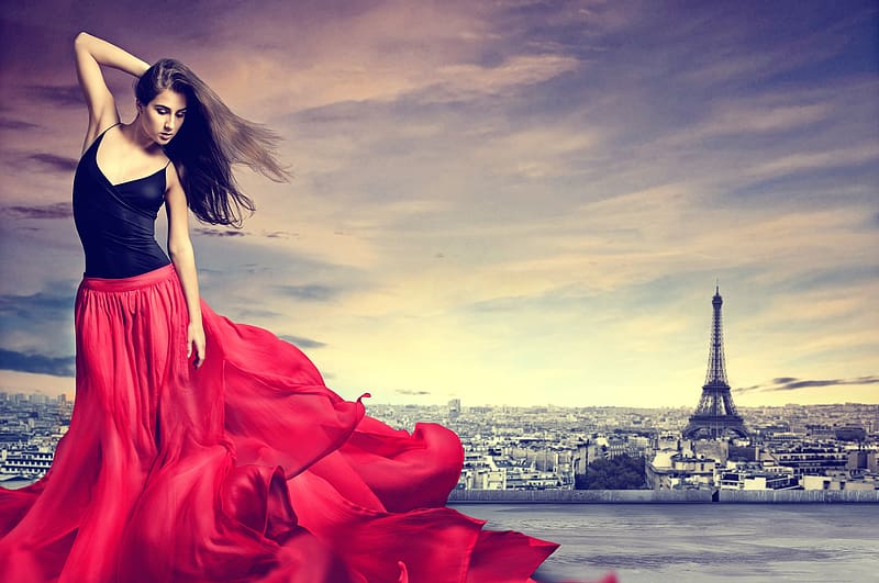 Paris, Eiffel Tower, City, Mood, Model, Women, Black Hair, HD wallpaper
