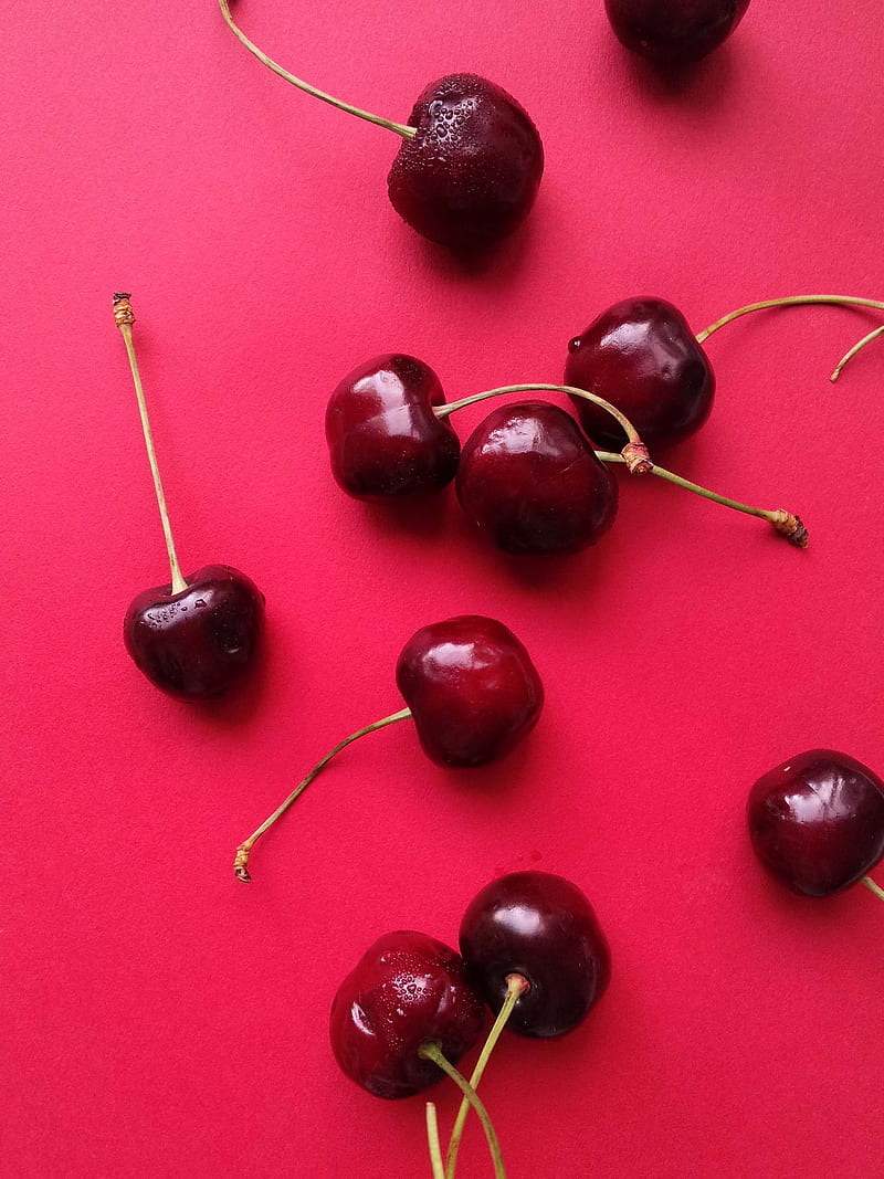 sweet cherry, cherry, fruit, pink, background, HD phone wallpaper