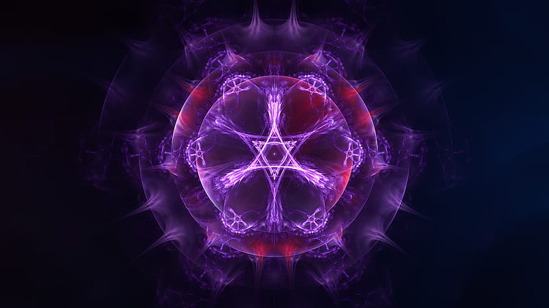 fractal, symbol, abstraction, purple, glow, HD wallpaper