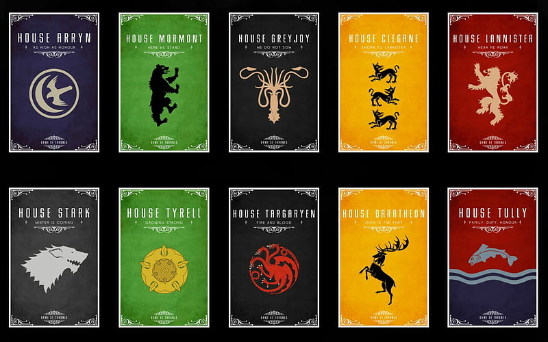 House Sigils, house, game of thrones, tv series, colors, sigil, HD wallpaper