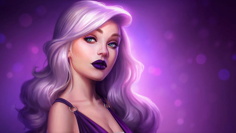 Fantasy Girl With Purple Dress And Dark Purple Lipstick Purple, HD wallpaper