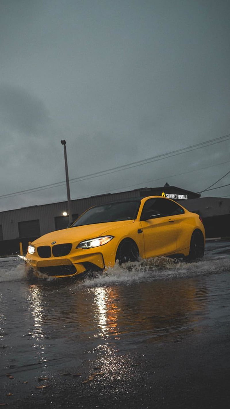 BMW M2, car, coupe, f87, m power, vehicle, yellow, HD phone wallpaper