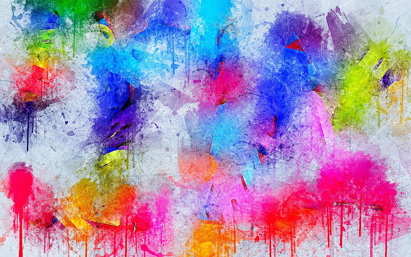 colorful paint spots, grunge, artwork, colorful paint splashes, creative, grunge backgrounds, HD wallpaper