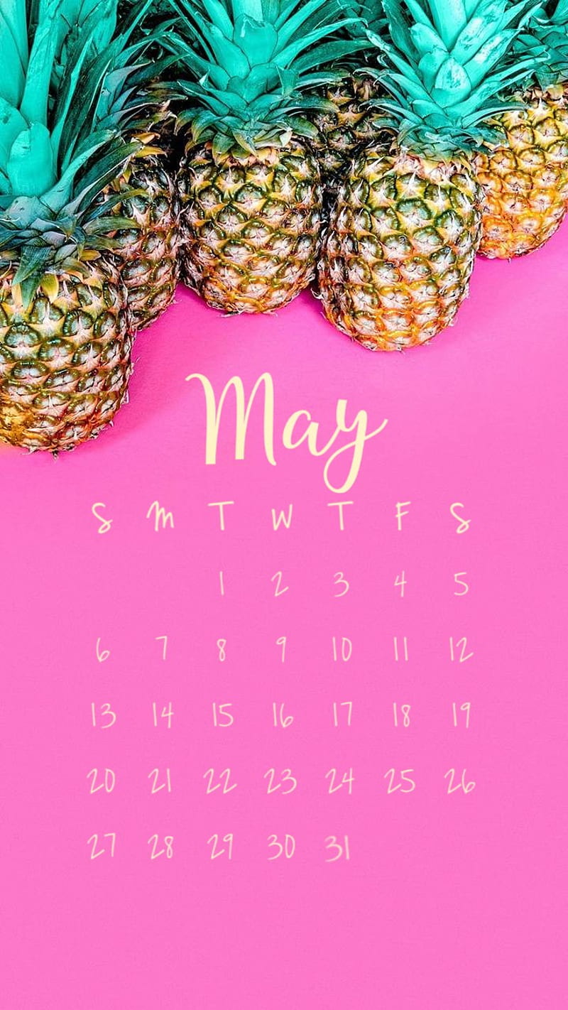 Pineapple Calendar, calendar, may 2018, may2018, pineapple, HD phone wallpaper