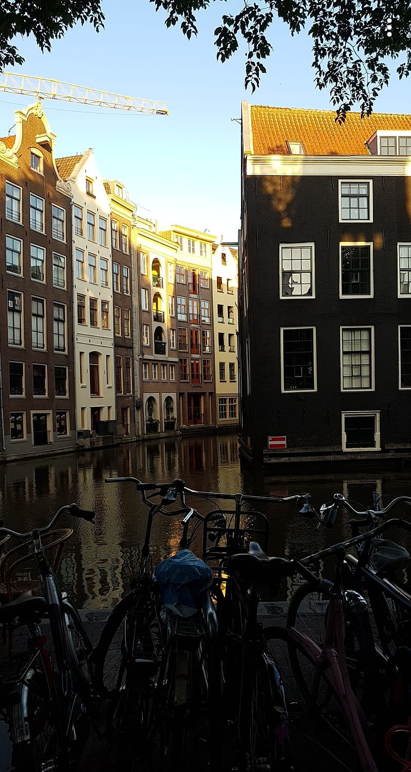Amsterdam bicycles , buildings, houses, love, retro, romance, street, water, window, HD phone wallpaper