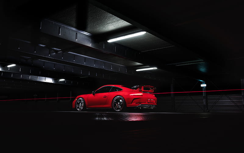 Porsche 911 GT3, 2018, TechArt, red sports coupe, car parking, red 911 GT3, tuning, German cars, Porsche, HD wallpaper