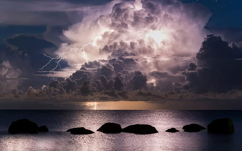 Storm Clouds over Ocean, storm, clouds, ocean, nature, HD wallpaper