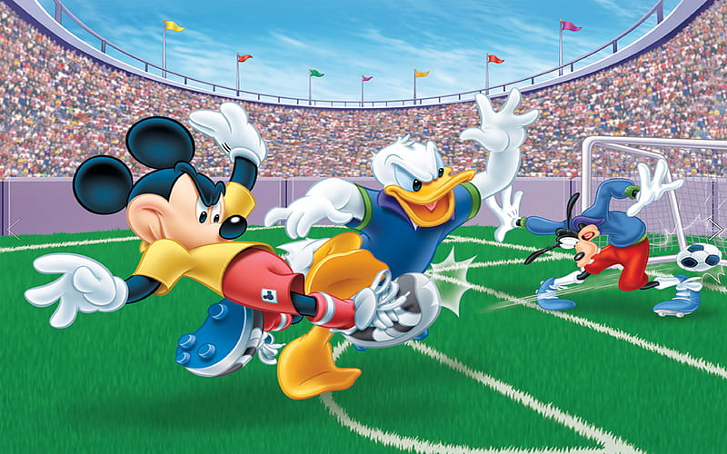 :), disbey, mickey mouse, football, match, fantasy, donald duck, HD wallpaper