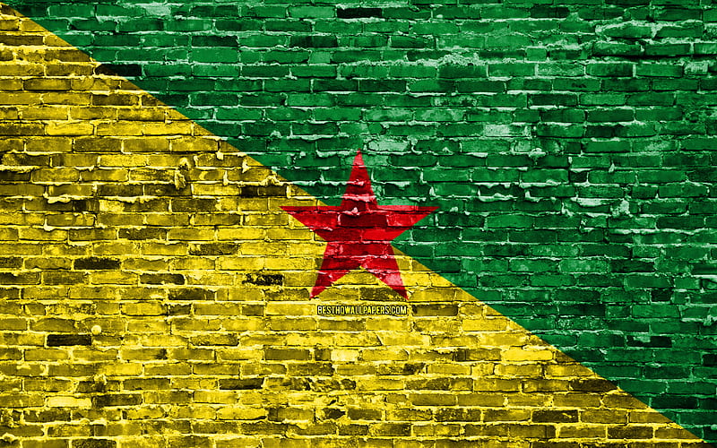 French Guiana flag, bricks texture, South America, national symbols, Flag of French Guiana, brickwall, French Guiana 3D flag, South American countries, French Guiana, HD wallpaper